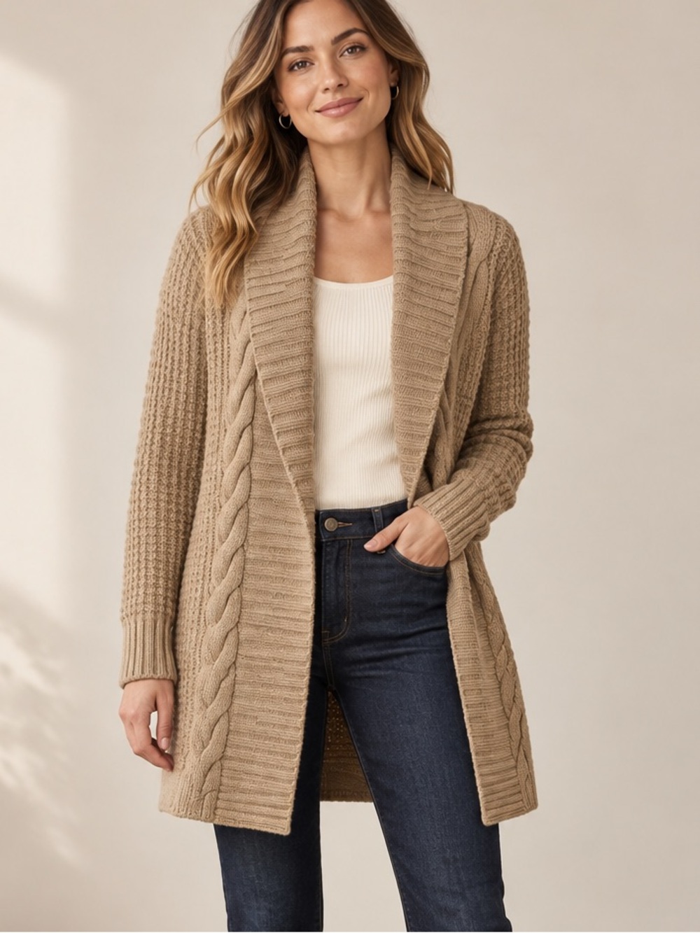 Banana Republic Heavyweight 100% Merino Wool Long Cable Knit Sweater Coat S